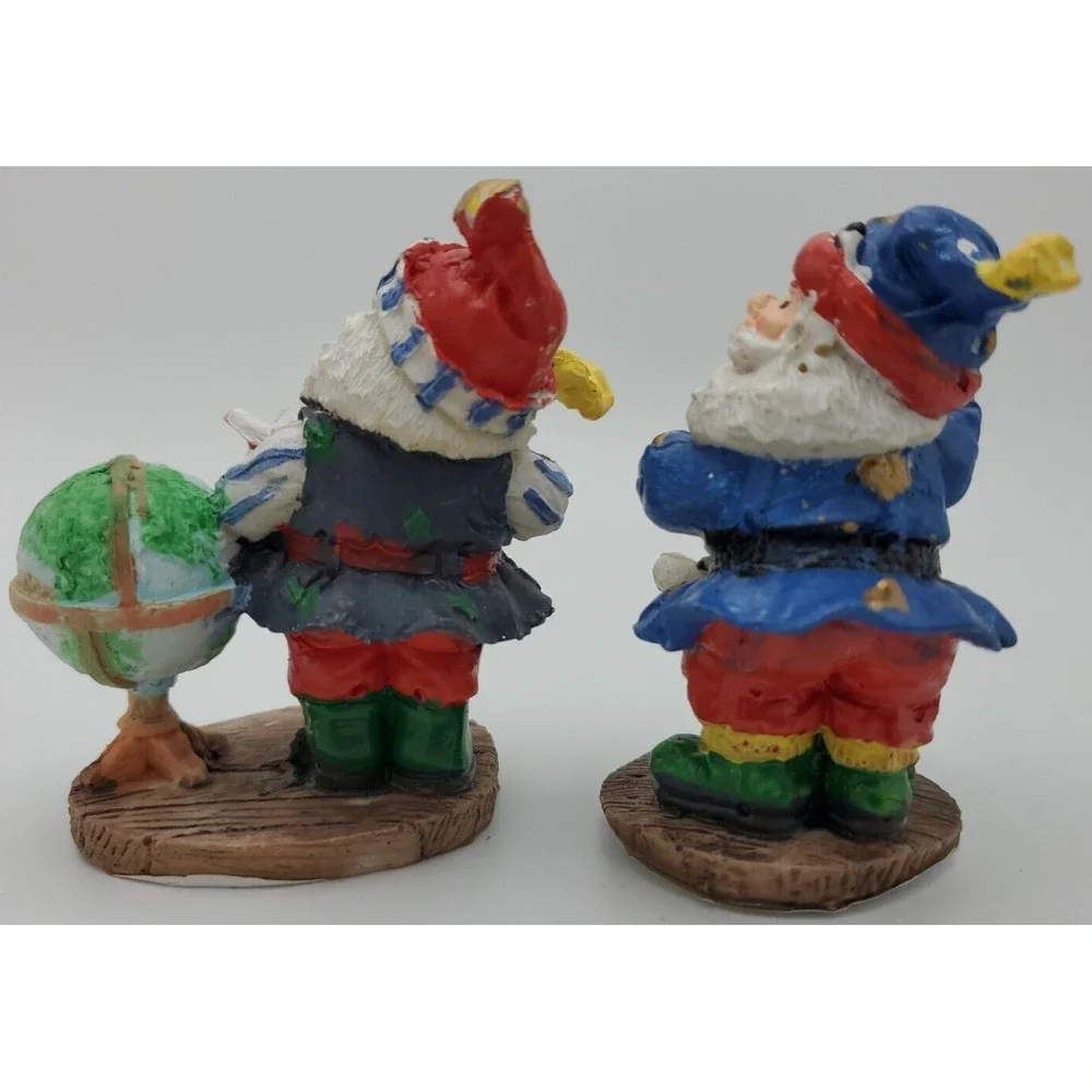 Vtg 1996 Handpainted Hermitage Pottery Santa Claus Set of 2 Blue List Globe 3.5